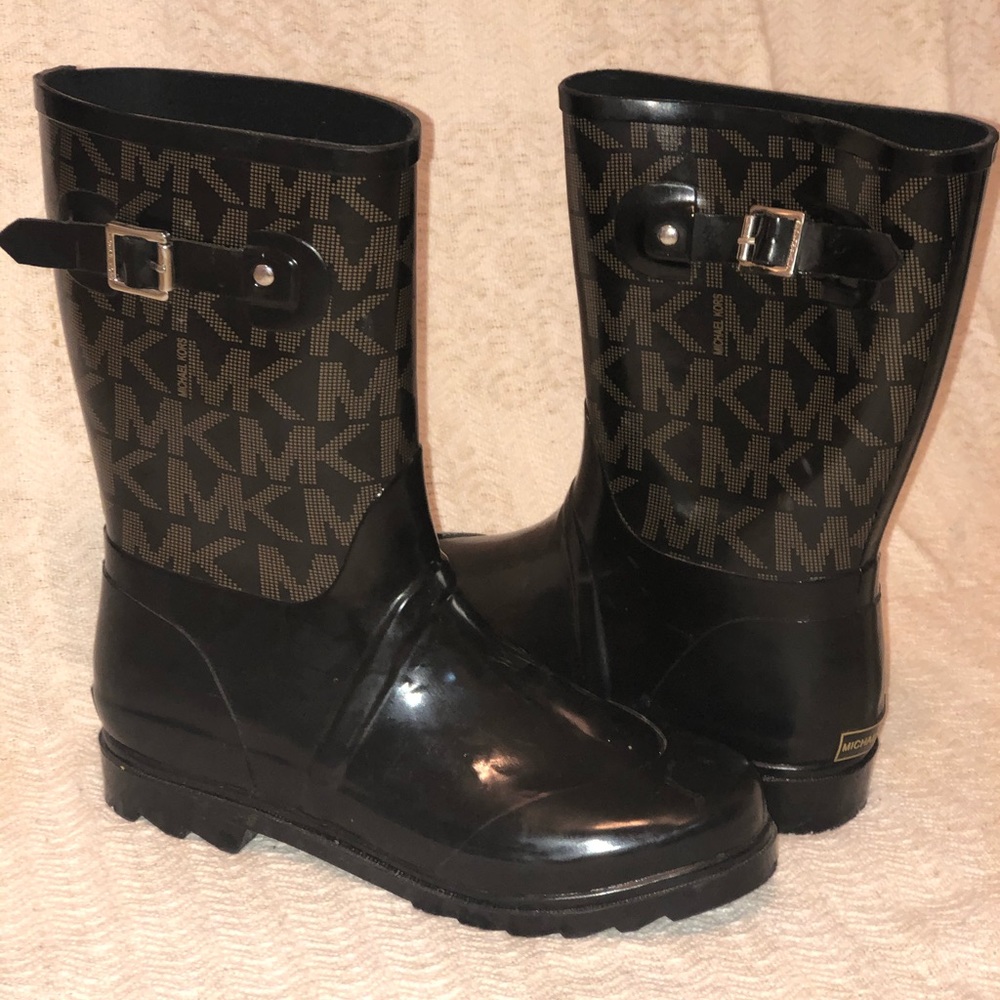 Michael Kors black brown mid calf rain boots
